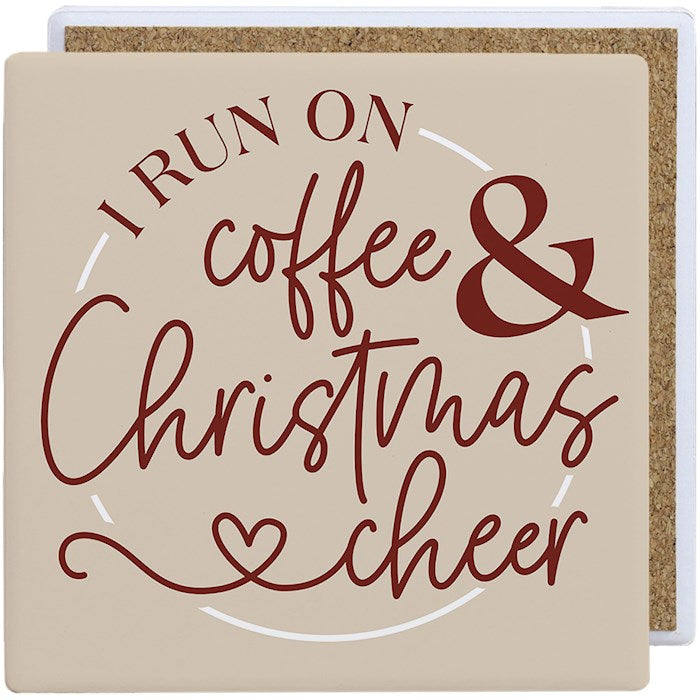 Coaster-I Run On Coffee & Christmas Cheer-Ceramic (3.75" x 3.75")