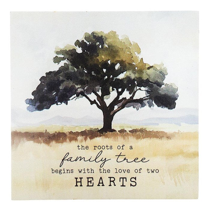 Word Block-The Roots Of A Family Tree Begins...Hearts (5" x 5")