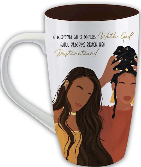Mug-Latte-A Woman Who Walks With God...Reach Her Destination! (17 oz)