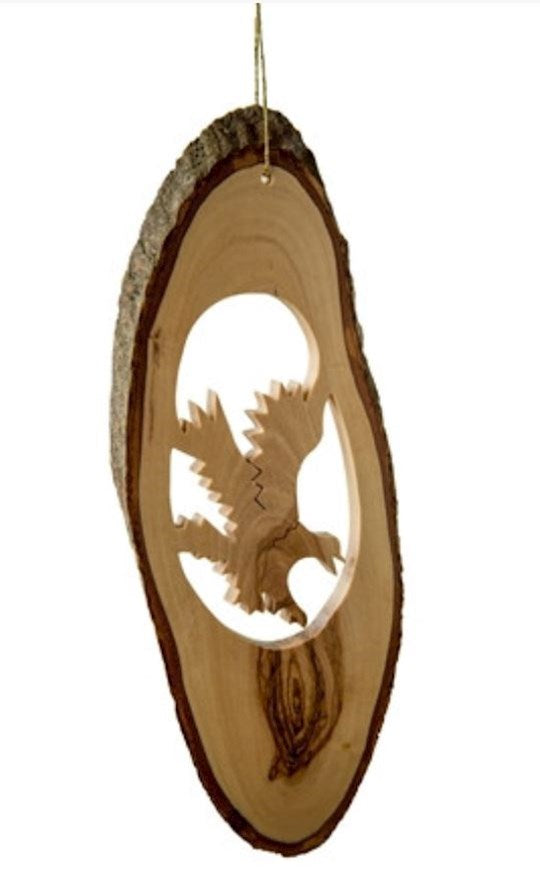 Ornament-Bark Slice With Eagle Landing (4" to 6")