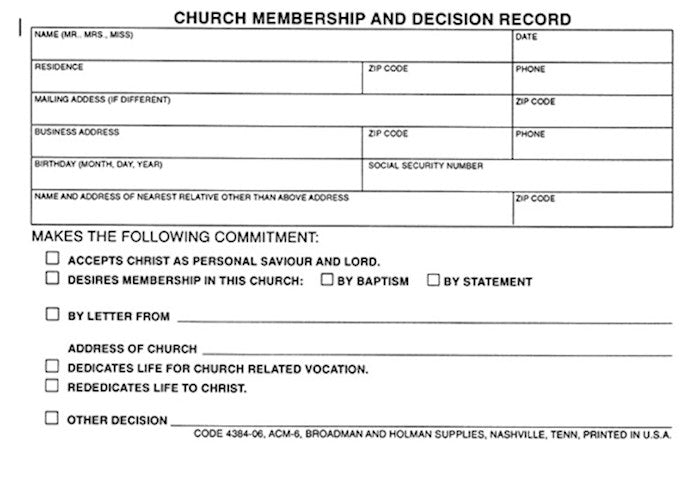 Form-Church Membership And Decision Record (Form ACM-6) (Pack Of 100)