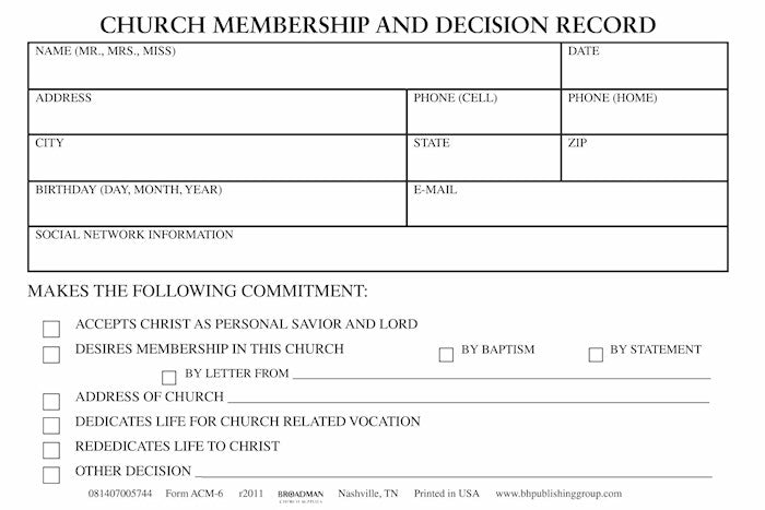Form-Church Membership And Decision Record (Form ACM-6) (Pack Of 100)
