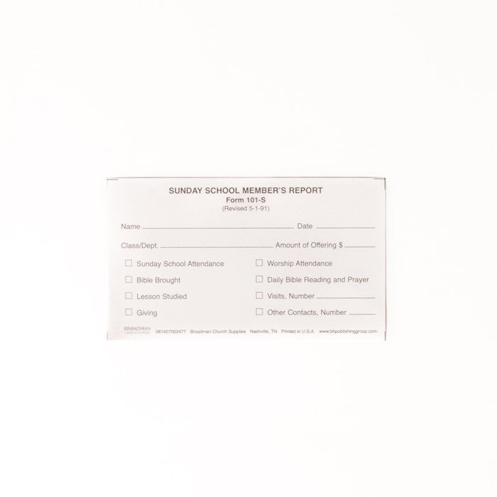 Form-Sunday School Member Report (Form 101-S) (Pack Of 100)