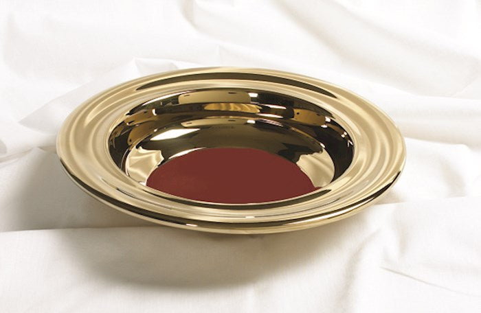 Offering Plate-Brasstone-Stainless Steel w/Red Felt-12"