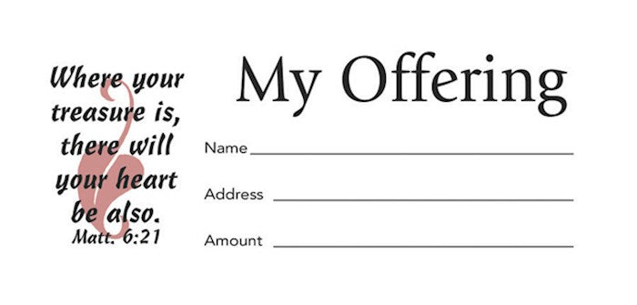 Offering Envelope-My Offering (Matthew 6:21) (Bill-Size) (Pack Of 100)
