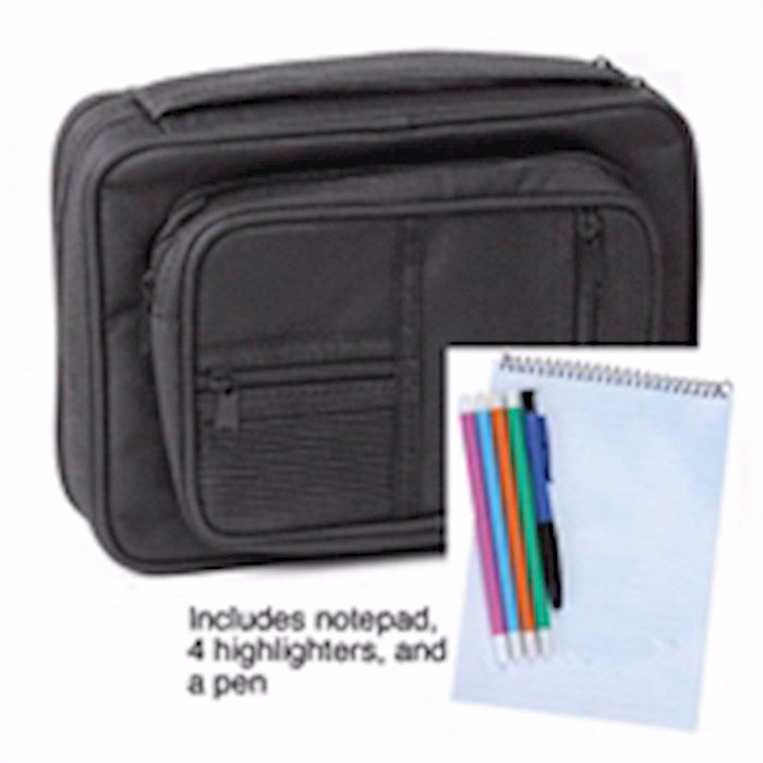 Bible Cover-Canvas Organizer W/Study Kit-Black-XLG