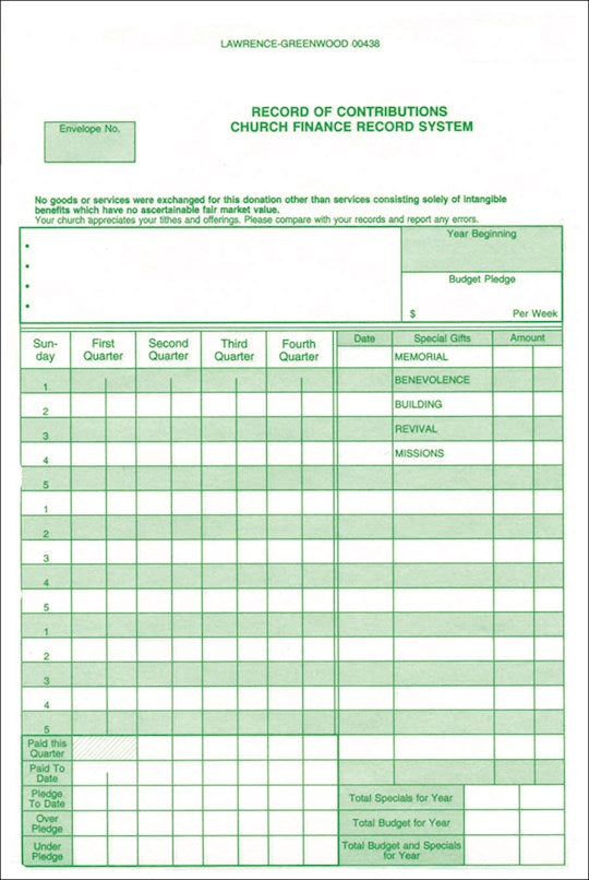 Finance-Record Of Contributions (CF11) (Pack Of 100)