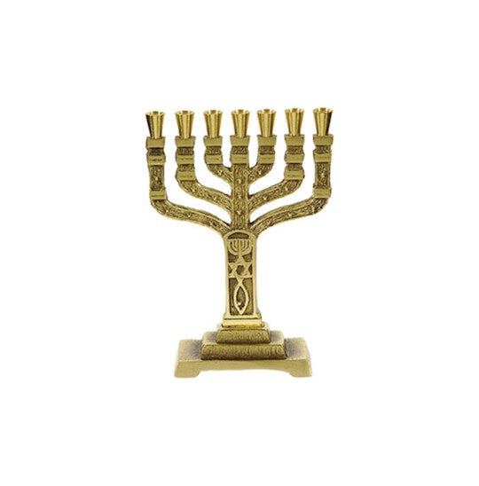 Menorah-12 Tribes-Roots (7 Branched) (6.5")-Brass (