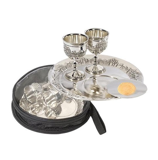 Communion-Set-7" Plate 3" Plate& 2 Cups w/Bag-Silver Plated (