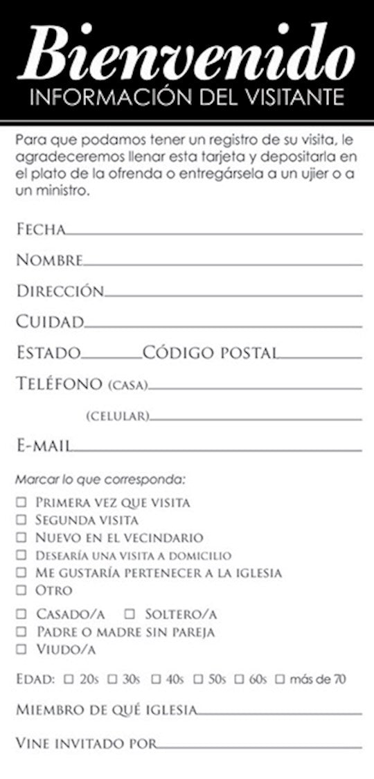 Tarjeta par Visita-Bienvenido/Informacion del visitante (Guest Card-Welcome) (Pack Of 50)