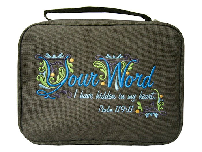 Bible Cover-Canvas-Your Word (Psalm 119:11)-Brown-MED
