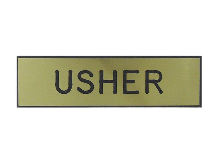 Badge-Usher-Pin w/Safety Catch-Gold-Formica