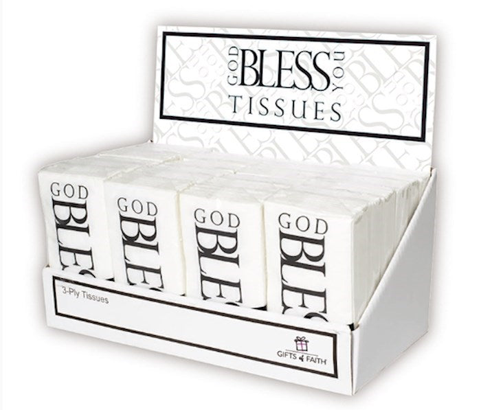 Display-Tissue-God Bless You-Black/White-Pocket Size (24 Pkg Of 10) (PKGT)