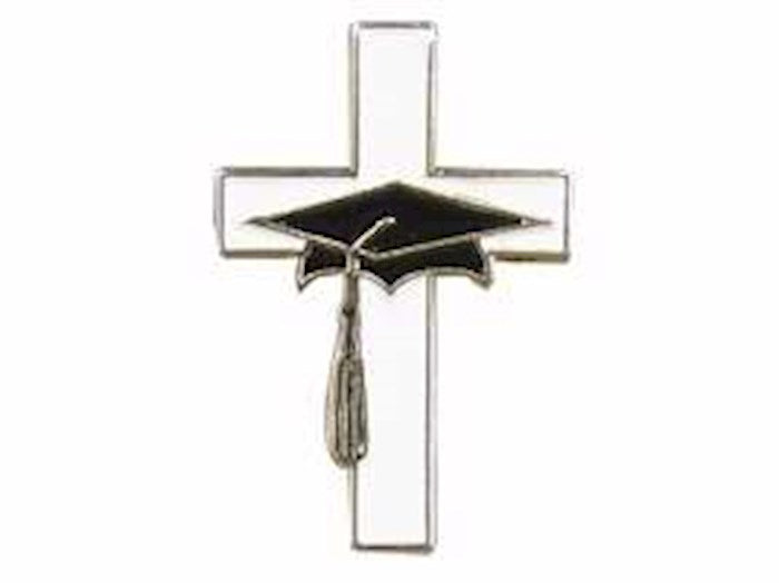 Lapel Pin-Cross w/Grad Hat-Enamel (Pack of 6)