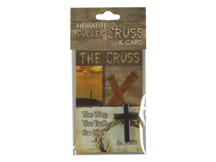 Hematite Pocket Cross w/Pocket Card (Pack of 24)