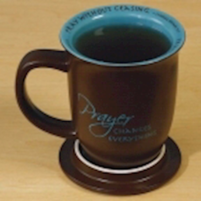 Mug-Grace Outpoured-Prayer Changes Everything-Brown/Blue Interior w/Coaster/Lid