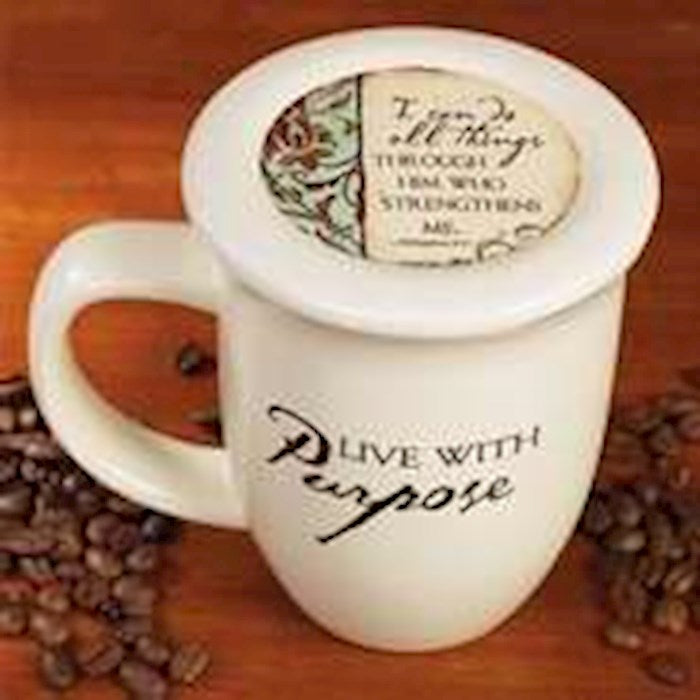Mug-Grace Outpoured-Purpose-White/Black Interior w/Coaster/Lid