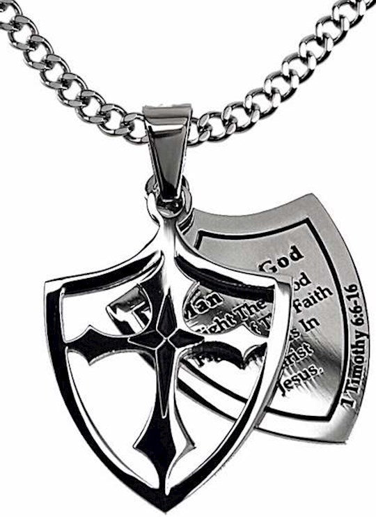 Necklace-2 Pc Shield Cross-Man Of God (1 Tim 6:11) (20")