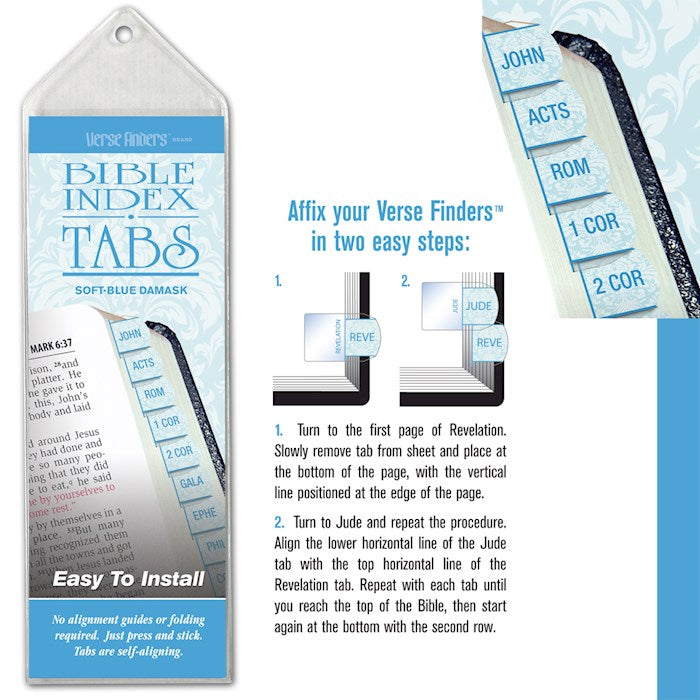 Bible Tab-Verse Finders-Horizontal-Thin Pack-Teal Blue Damask