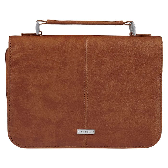 Bible Cover-Faith-Honey Brown Faux Leather-Large