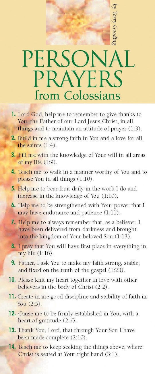 Bookmark-Personal Prayers From Colossians (Pack Of 50)