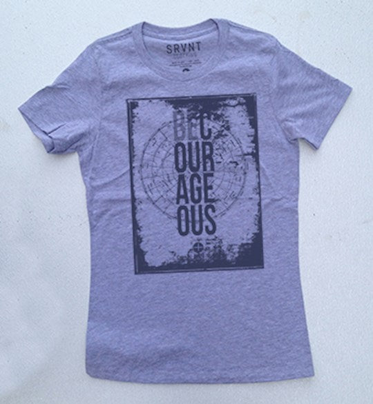 Tee Shirt-Be Courageous Womens Boyfriend Tee- Small-Heather Grey W/Black