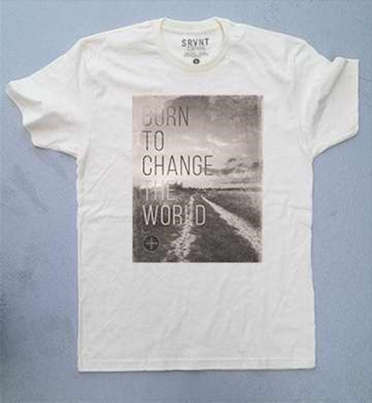 Tee Shirt-Born To Change The World Mens Premium Fitted Tee-Large-Natural W/Brown/Grey