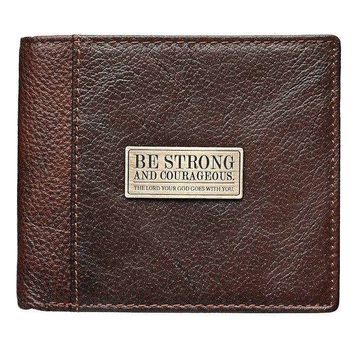 Wallet-Be Strong And Courageous-Brown Genuine Leather