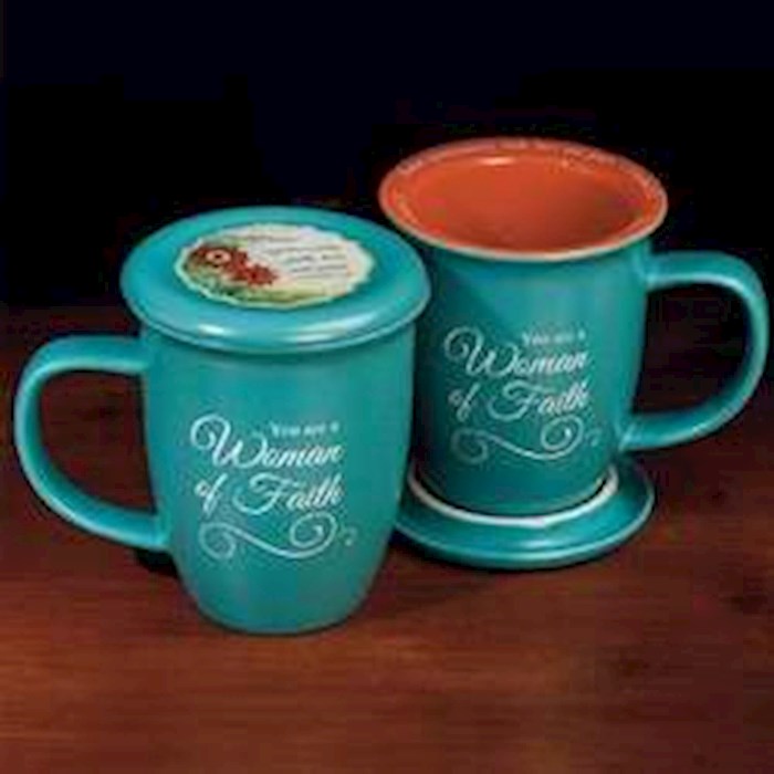 Mug-Woman Of Faith-Teal/Orange Interior w/Coaster/Lid (2 Tim 2:22)