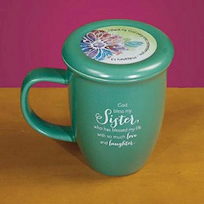 Mug-Grace Outpoured-Sister-Green/Light Green Interior w/Coaster/Lid (Philippians 1:3)