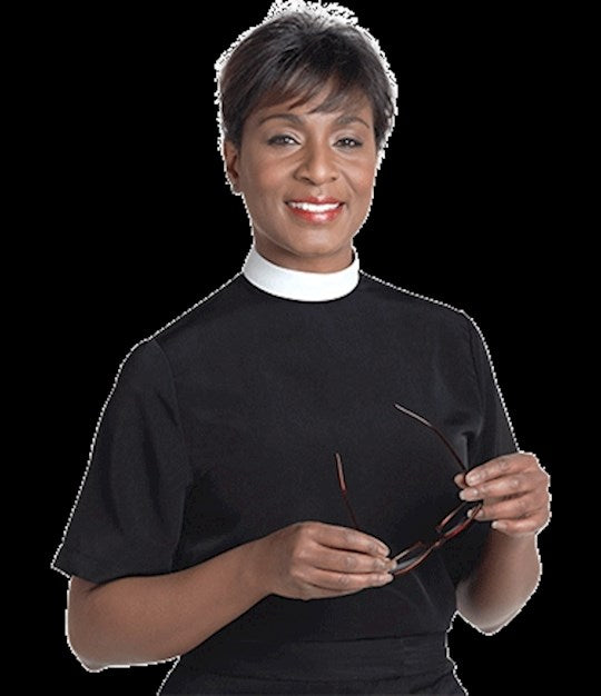 Clergy Shirt-Women-Short Sleeve Banded Collar-Size 26-Black