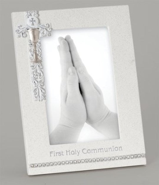 Frame-First Communion-Vertical w/Silver Scroll (8"H)