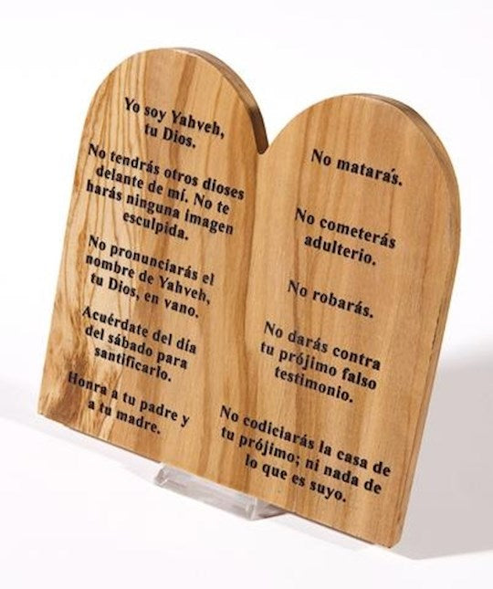 Span-Plaque-Ten Commandments w/Stand (Spanish & Hebrew) (