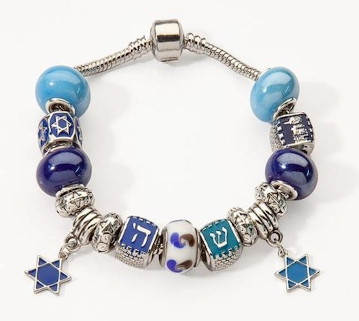 Bracelet-Bible Symbols & Beads w/2 Star Of David Charms (