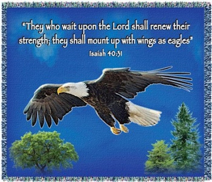 Throw Blanket-On Eagles Wings (Isaiah 40:31) (50" x 60")-Blue Chenille (