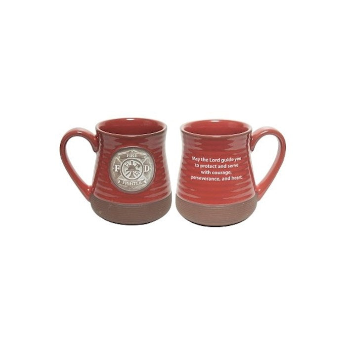 Mug-Pottery-Firefighter Prayer-Red