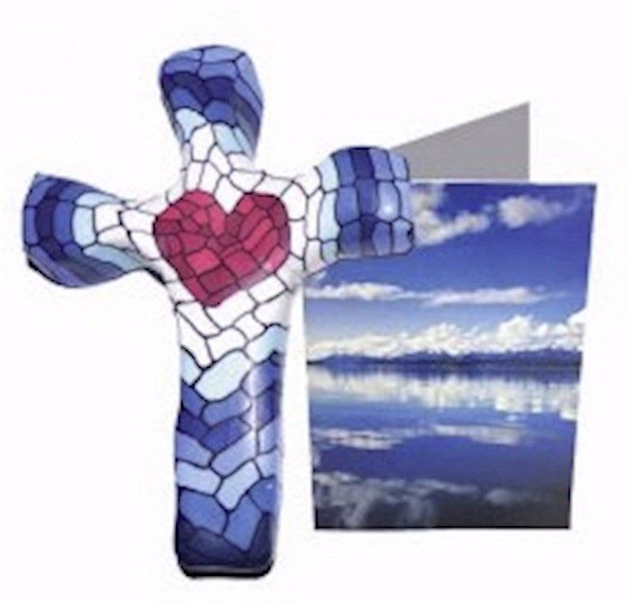Cross-Handheld-Comforting Clay-Mosaic Heart (5.5" H)