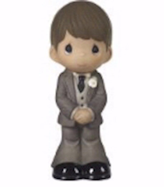 Figurine-Groom Wedding Cake Topper-Brown Hair Medium Skin Tone (5")-Bisque Porcelain