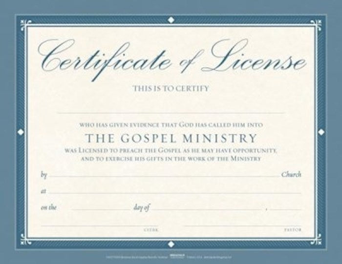 Certificate-License-Minister (5.5" x 3.5") (Pack Of 6)