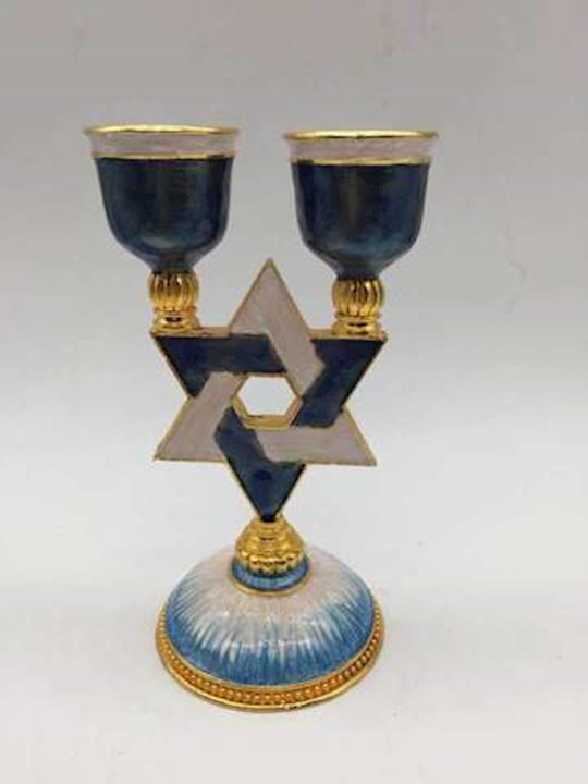 Candle Holder-Star Of David Shabbat 6" (