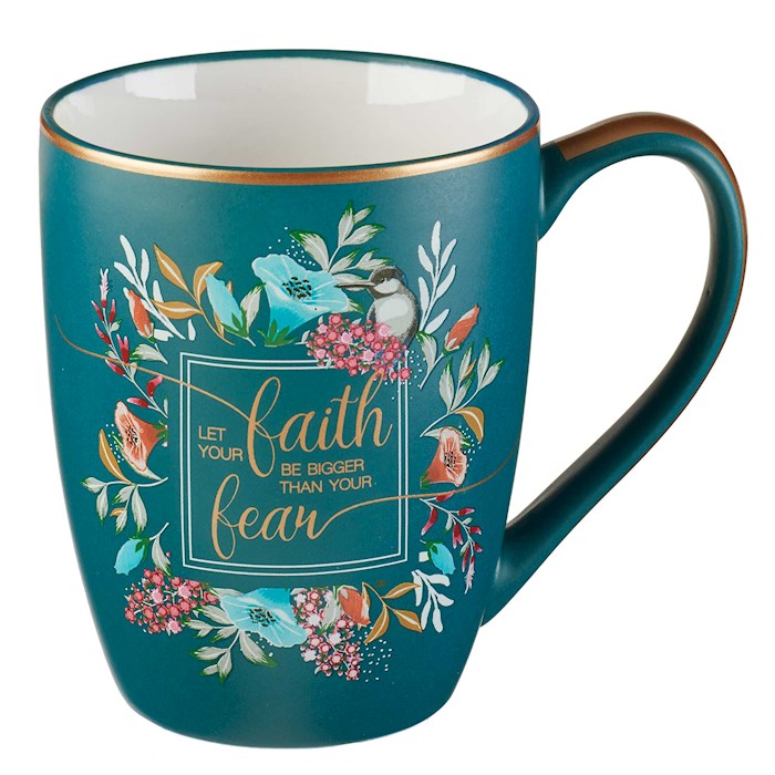 Mug-Let Your Faith Be Bigger Than Your Fear w/Gift Box-Teal Floral (MUG579)