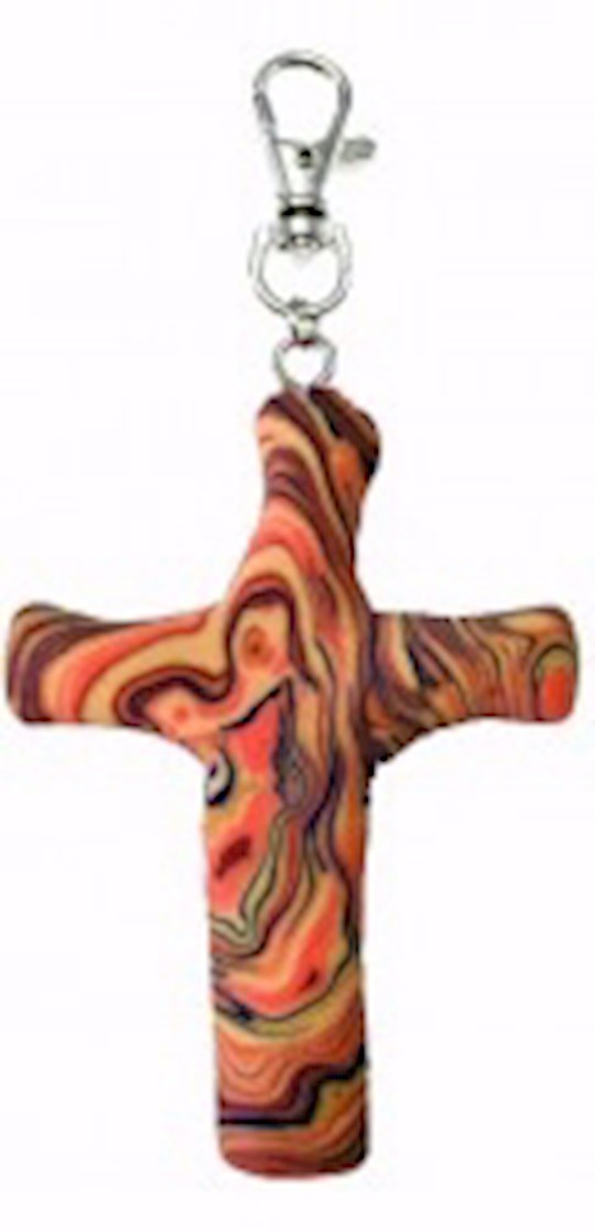Cross-Keychain-Comforting Clay-Olive Wood (3" H)