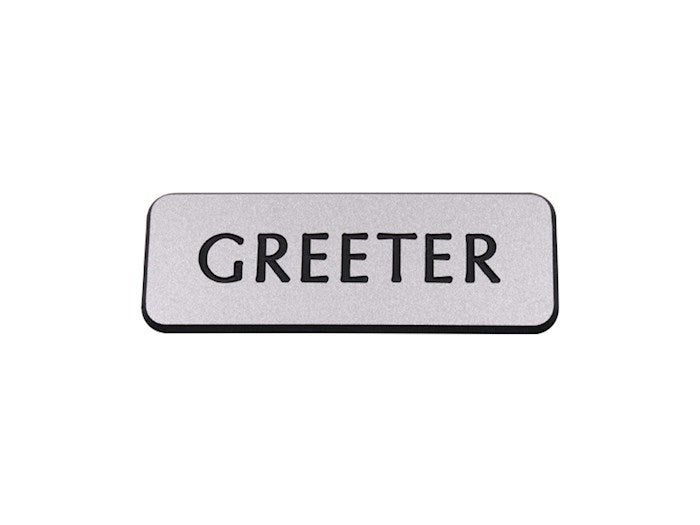 Badge-Contemporary-Greeter-Silver/Black-Pin Back