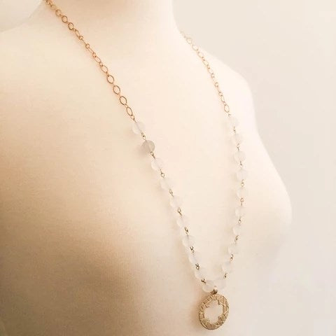 Necklace-Brulee Circle-Bone/14K Gold Plated (30" w/2" Ext)