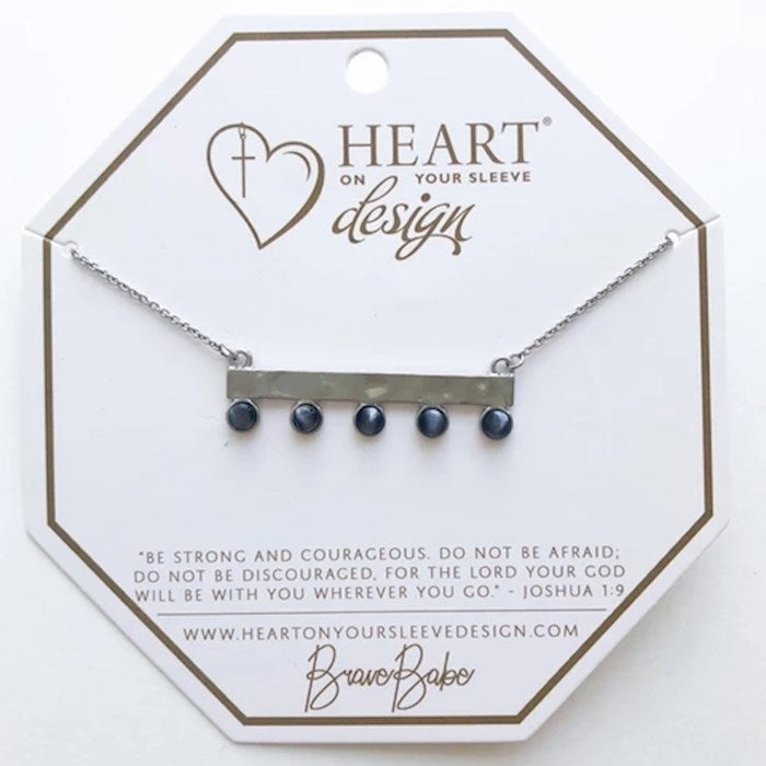 Necklace-Brave Babe Dusk-14K White Gold Bar w/Black Stone Accents (Adj 16"-24")