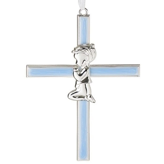 Hanging Cross-Praying Boy-Blue (6")