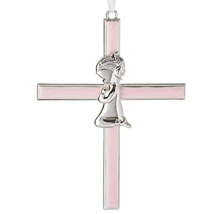 Hanging Cross-Praying Girl-Pink (6.25")