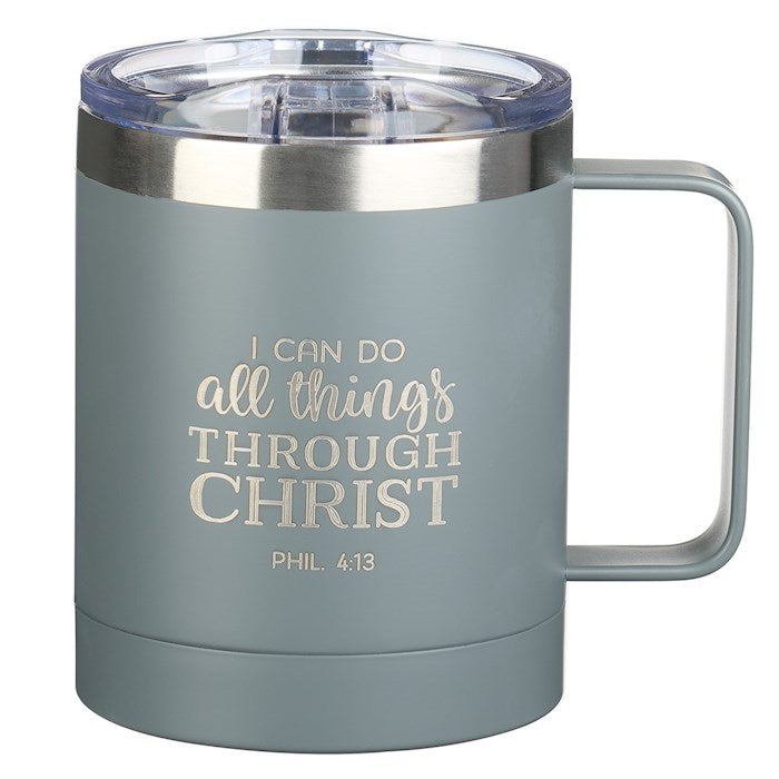 Mug-I Can Do All Things Through Christ (Philippians 4:13)-Gray Camp-Style Stainless Steel