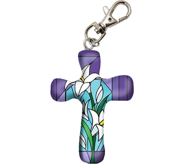 Cross-Keychain-Comforting Clay-Lily (3" H)
