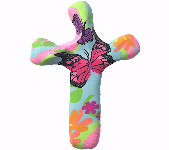 Cross-Pocket-Comforting Clay-Butterfly Garden (3" H)